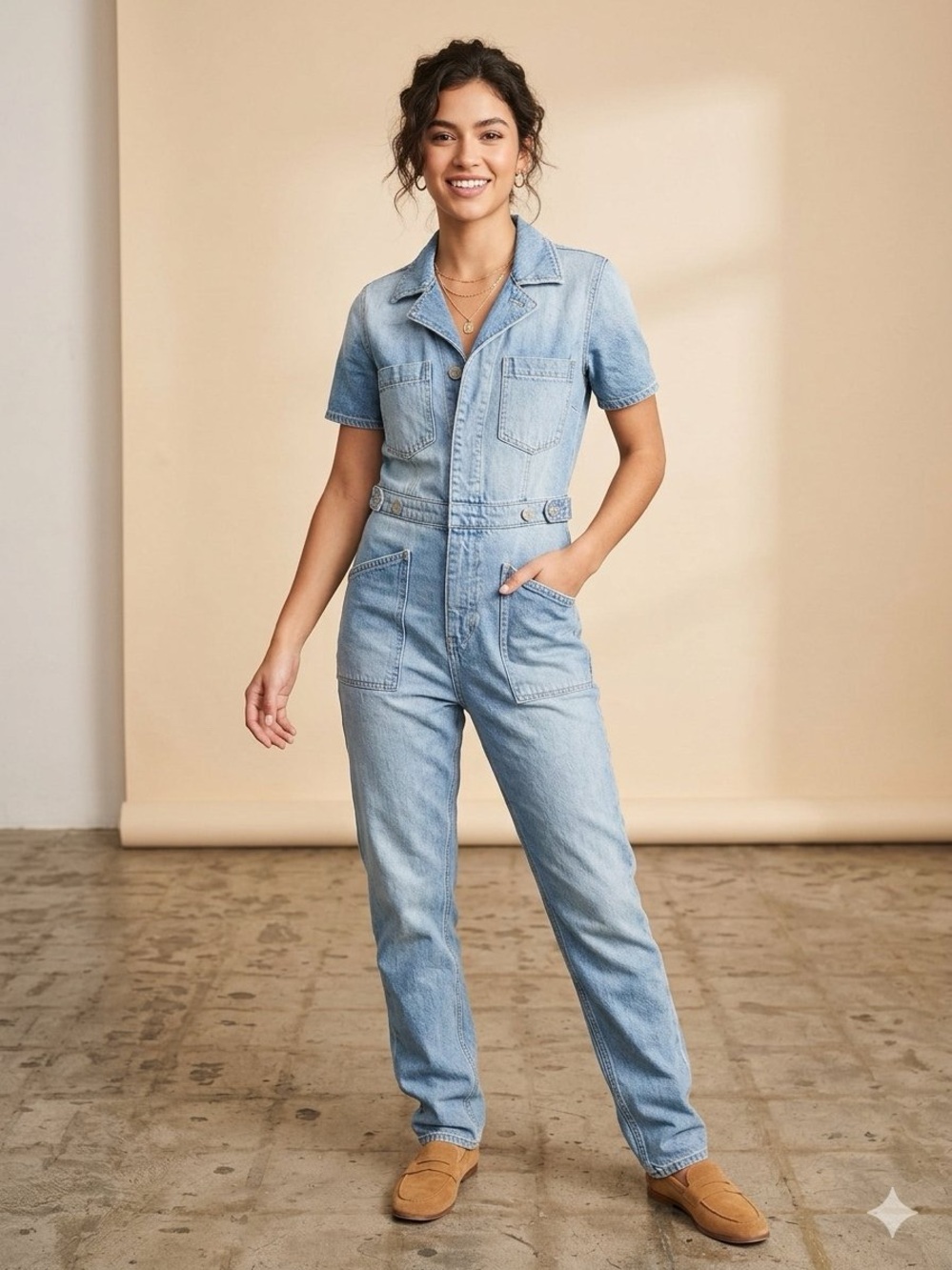 Altar'd State Light Wash Denim Short-Sleeve Overalls